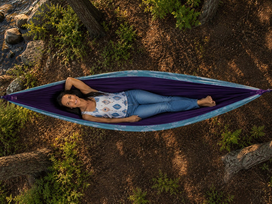 Overhead view of the Azure Solstice hammock by the lake