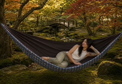 Botanica Solstice Premium Hammock in a colorful autumn maple garden
