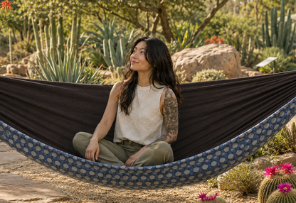 Botanica Solstice Premium Hammock in a warm desert botanical garden