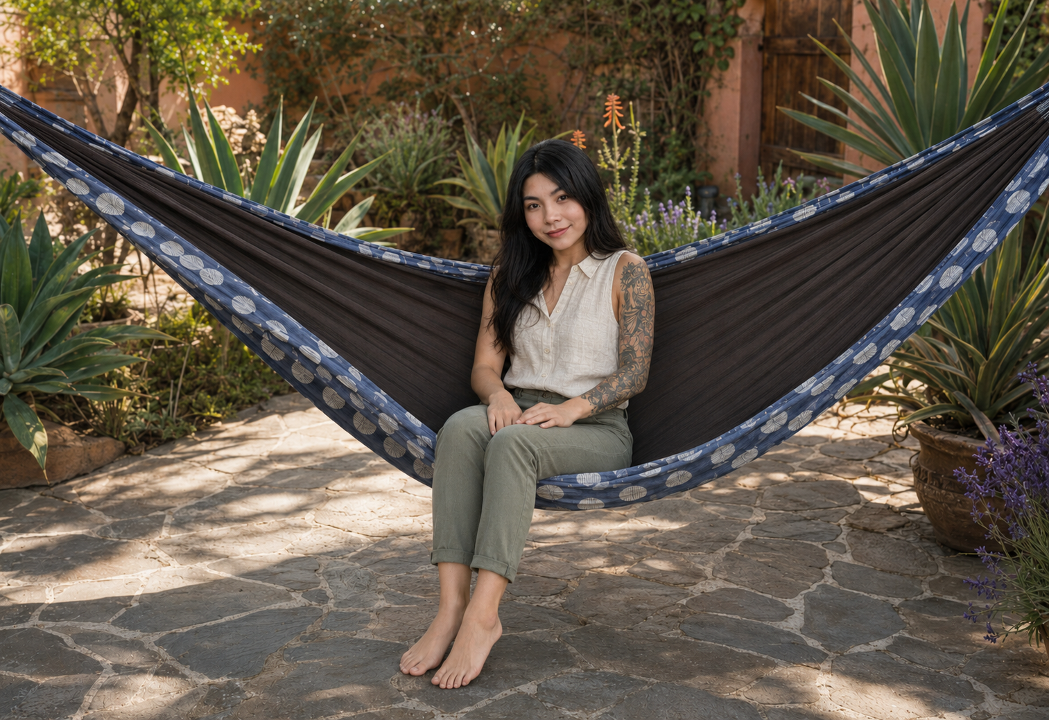 Botanica Solstice Premium Hammock in a sunny Mediterranean garden