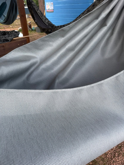 Close-up of the Concrete + Premium Hammock gray fabric with subtle shimmer